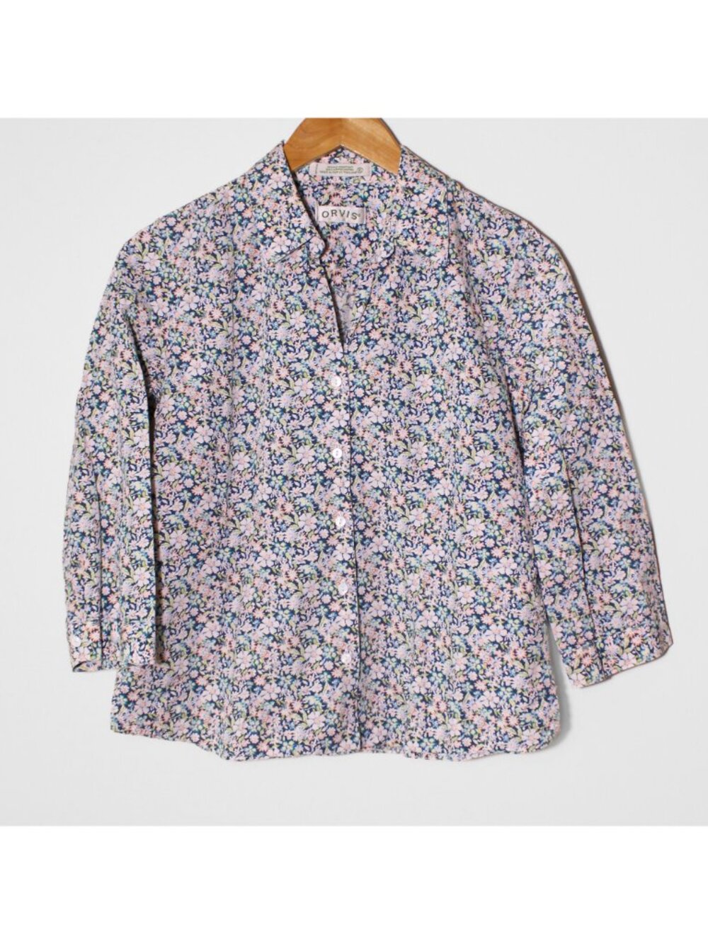 Orvis Womens Cotton Wrinkle Resistant 3/4 Button Up Ditsy Floral Botanical 6